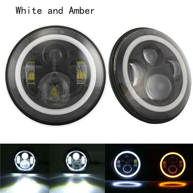 2PCS 55W 7inch LED Headlight with White DRL and Amber Turn Signal for Jeep Wrangler JK TJ CJ LJ Hummer H1&ampH2 Accessories | Автомобили и