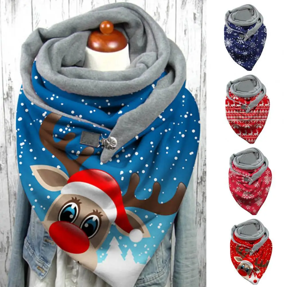 Autumn Winter Cute Elk Print Button Scarf Cartoon Shawl Printed for Christmas |