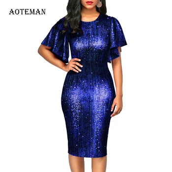 

Sexy Split Ruffles Long Party Dress Women Summer 2019 Fashion O Neck Evening Club Dresses Casual Slim Sequin Office Pencil Dress