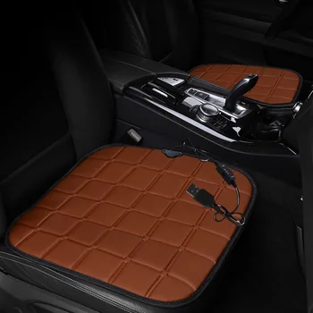 

Brown Car USB Square Grid Square Heating Pad Non-slip Easy to Use with USB Cable Winter Heating Cushion Car Seat