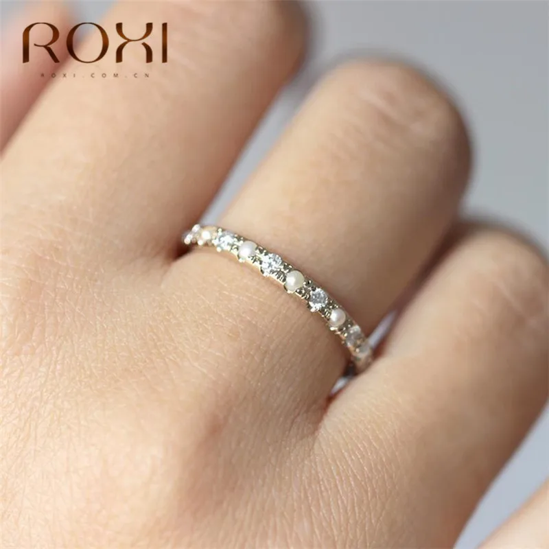 ROXI Dainty простой жемчужный кольца с AAA фианитом микро-Кристалл Кольца для женщин тонкие кольца, свадебные украшения