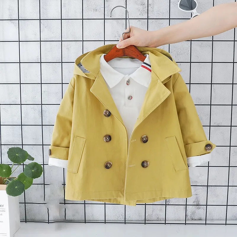 2Colors Children Spring korean style Coat cotton pure color long style all-match windbreak coat for fashion baby girls and boys