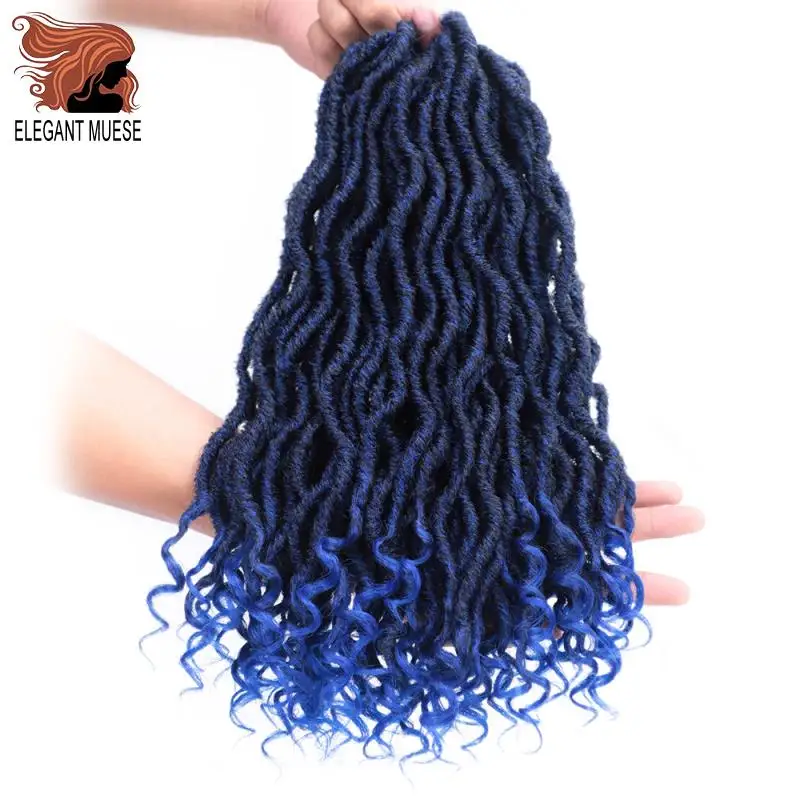 T1B/синий Elegant MUSES богиня искусственные локоны в стиле Crochet косы вьющиеся 16 дюймов мягкого натурального эффектом деграде(переход от темного к Синтетические пряди для наращивания волос 12 нитей 1 шт - Цвет: T1B/синий