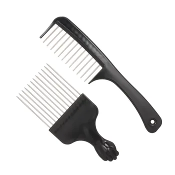 

2pcs/set Metal Afro Comb Wide Teeth Comb Curly Hairbrush Hair Fork Pik Comb Fist Shape Handle Hairdressing Brush Styling Tool