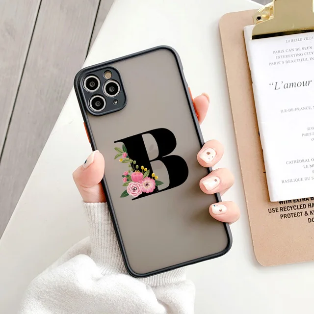 Elegant Black Letter Flower Matte Phone Case - Fashionable Protective Shell