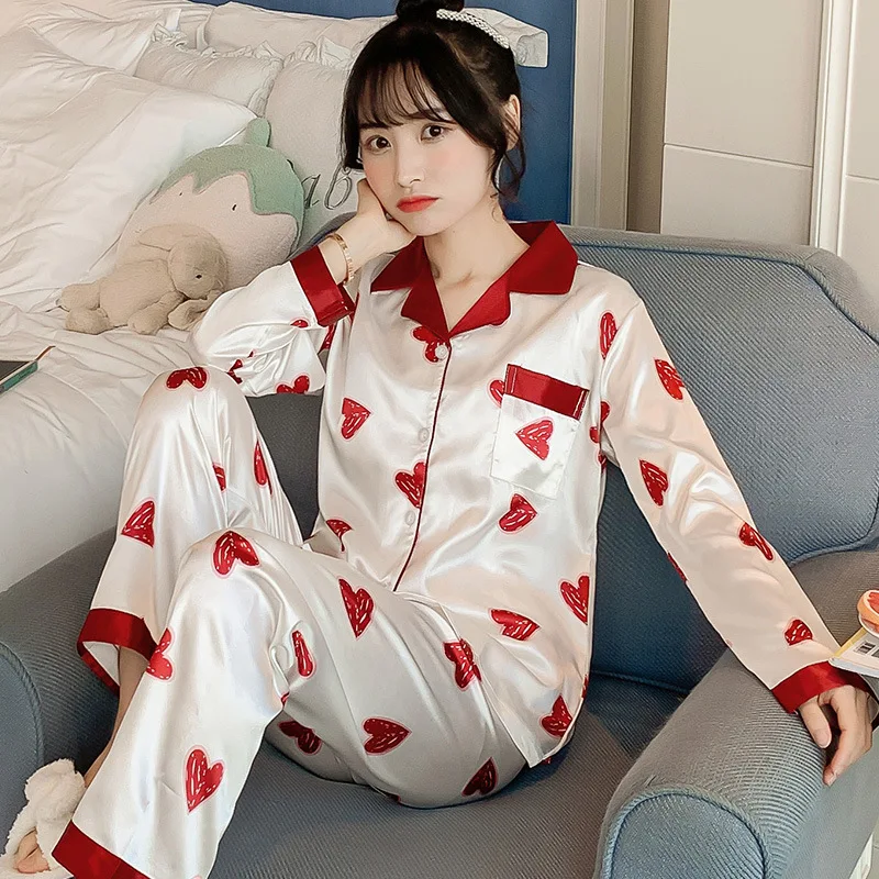 

[Temperature Attitude Warm] Spring Printed Cardigan Model Silk Pajamas Korean-style Long Sleeve Large Size Viscose Set-Outer Wea