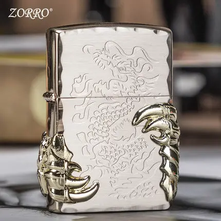 zorro Personality Creativity of Zorro Kerosene Lighter Wind-proof Personality Chinese Dragon Lighter Side Dragon Claw Birthday Gift Ma - Color: zorro