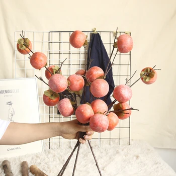 

5 Heads Persimmon Tree Branches Fake Fruit Chinese Style Home Flower Ornaments Wedding Ceiling Artificial Berries