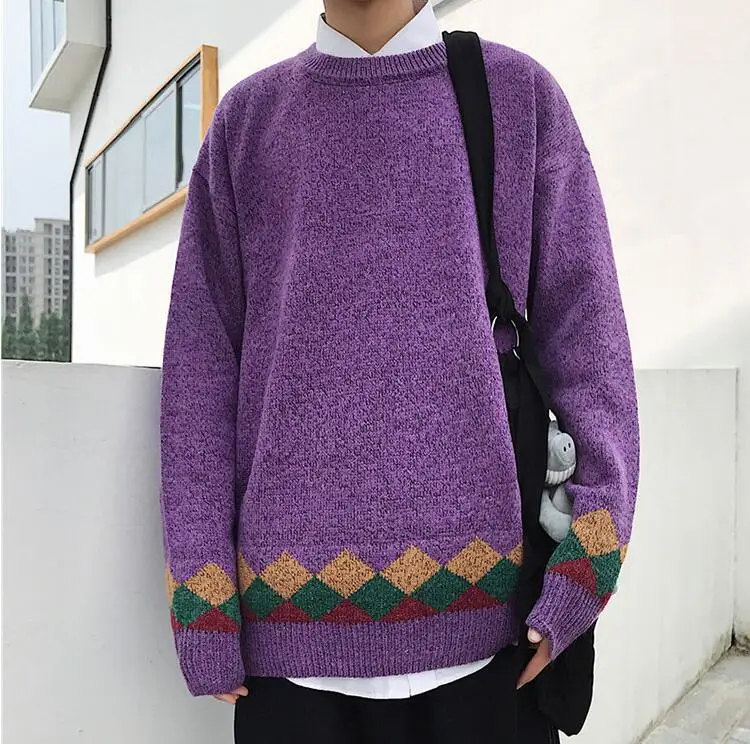Purple RUIHUO, Рождественский вязаный зимний мужской свитер, Уродливый Рождественский свитер, мужское зимнее пальто, пуловер и свитеры для мужчин, осень, XXXL - Цвет: Purple