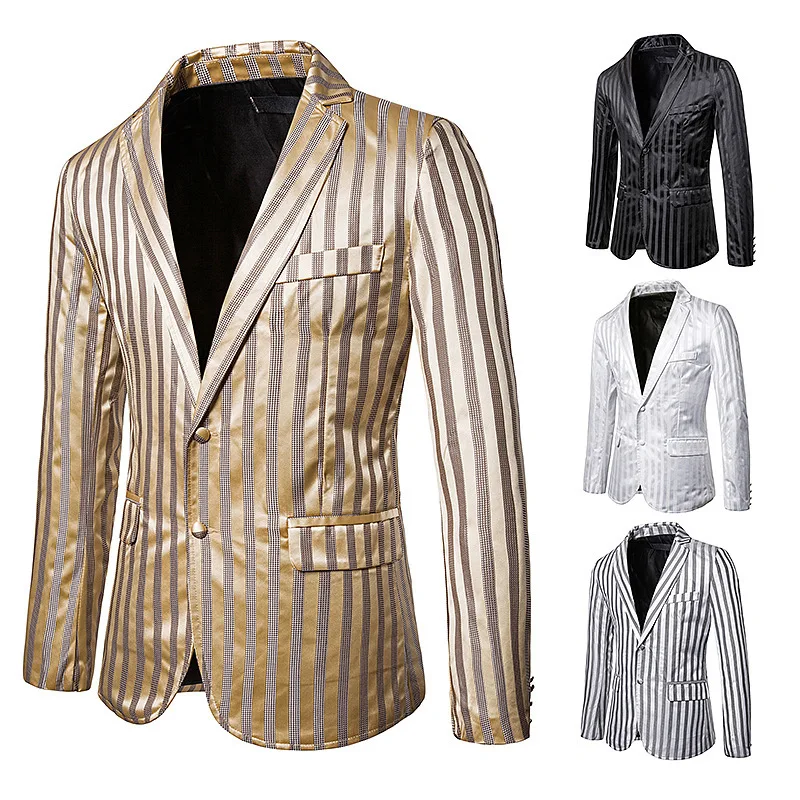 

Europe And America Nightclub Men Multi-color Stripe Two-Button Suit Jacket X73
