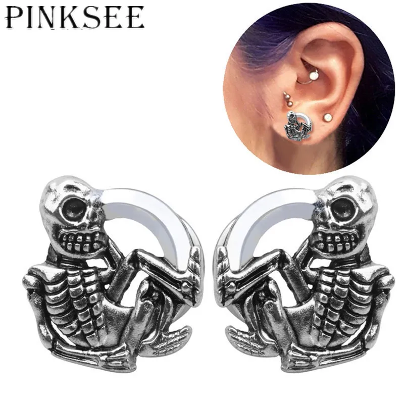 Pinksee 1 пара Нержавеющая сталь Череп серьги-клипсы с ножными креплениями Вилки