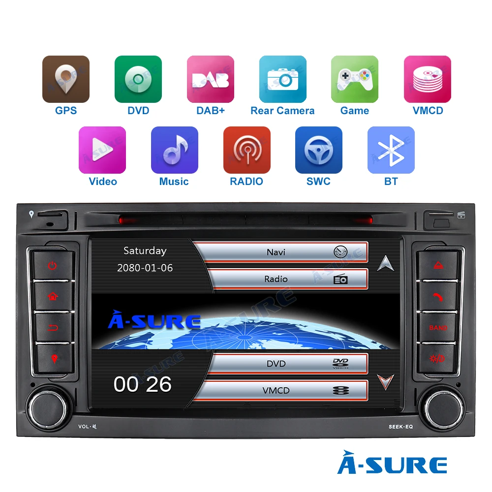 Excellent A-Sure 2 Din 7 Inch WIN CE Car Radio DVD GPS Navigation For Volkswagen VW Multivan T5 Transporter (2002-2010) 2