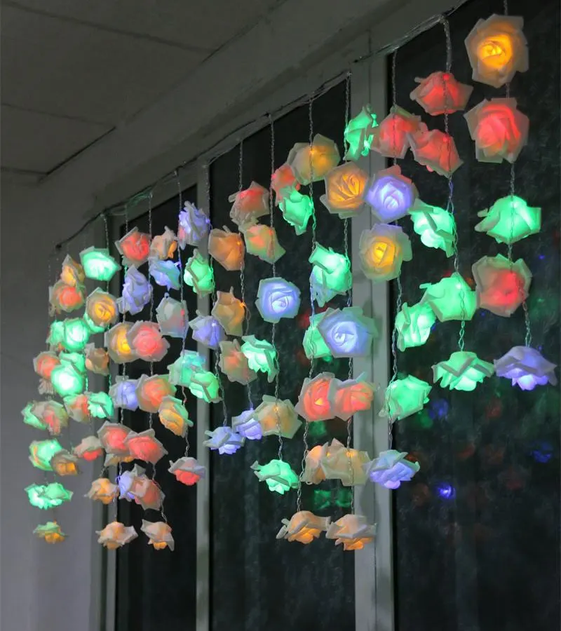 thumbnail image 1 of Guirnalda de flores rosas, luces LED, cortina de luces artificiales, rosas para el día de San Valentín, bodas, habitaciones, jardín, decoración de fiestas, 1 of 5