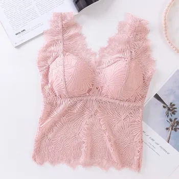 

Women Bra Lace Bra Sports Vest Shoulder Strap Wrapped Chest Sexy Bra Lace Beauty Back No Steel Ring Underwear Solid Color