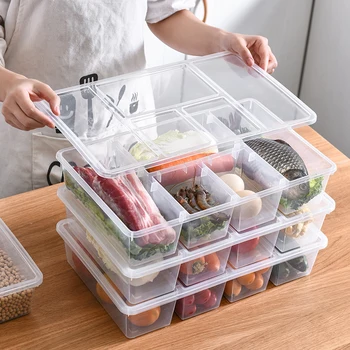 

5 Grids Large Refrigerated Food Storage Box Rectangular Clear Fridge Organizer Transparent Compartment Sealing Box With Lid