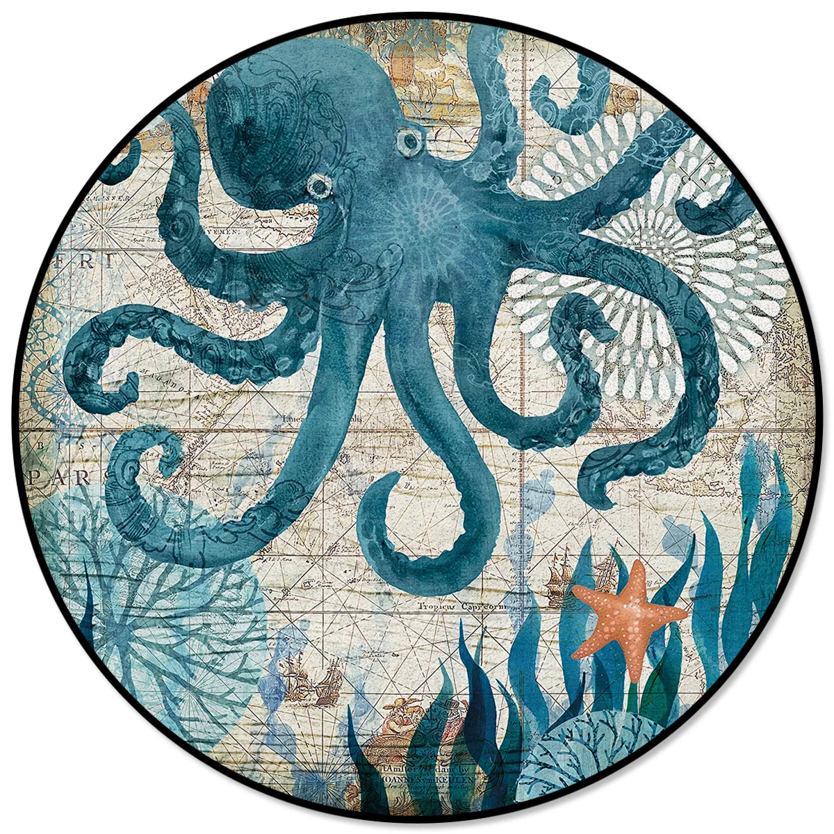 Круглый ковер с изображением подводного мира осьминога, ковры для декора гостиной, коврики для детской комнаты, коврики для спальни, современные коврики
