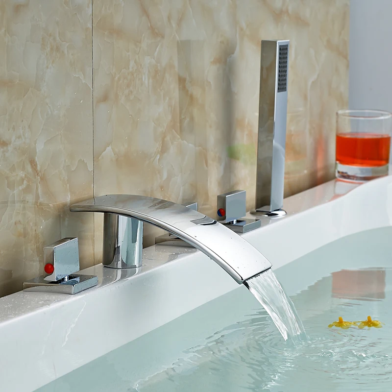 Bathtub Faucet E ULGKSD Хром 5 шт. кран для ванной Водопад Носик Ванная комната смеситель для душа W/ручной душ холодная и горячая вода смесители - Цвет: Bathtub Faucet E