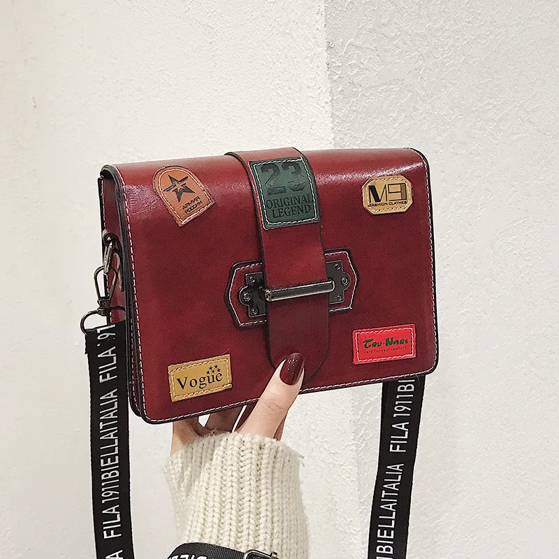 

2019 New Style Korean-style WOMEN'S Bag INS Super Fire Badge Square Sling Bag Retro Fashion Single-shoulder Crossbody Bag Custom
