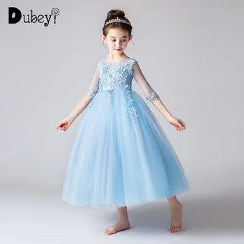

Flower Girl Half Sleeve Ankle-Length Princess Dress Elegant Wedding Birthday Party Long Dress 4-15 Years Old Girl Costumes