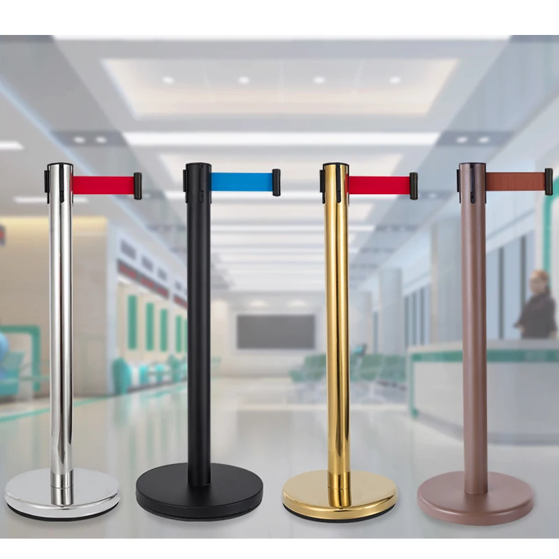 Matte black pillar Retractable Belt Queue pole Barrier Retractable Stanchions for Crowd Control