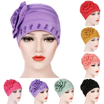 

1pc Women Elastic Turban Hat Muslim Hijab Islamic Beads Headscarf Cap Ladies Hijab Stretch Head Wrap Head Scarf Turban Hat