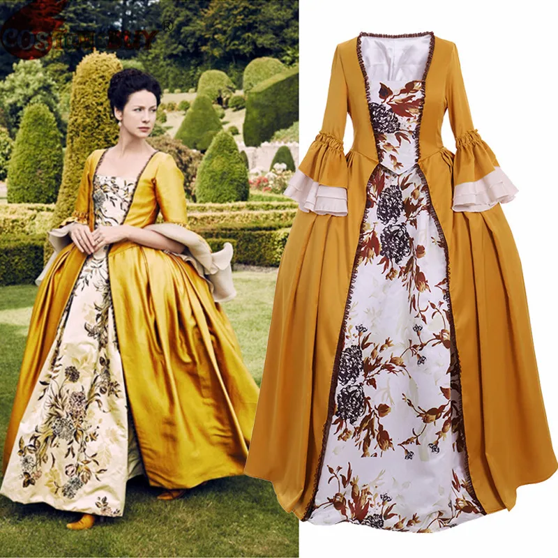 

Костюм для костюма Outlander, Клэр, Рэндалл, Тудор, Мария-Антуанетта, рококо, бальное платье в викторианском стиле барокко, женское желтое платье на заказ