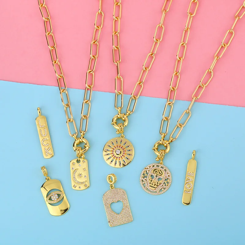 FLOLA Gold Chain Evil Eye Necklaces For Women Crystal Heart Necklace Pendants CZ Zirconia DIY Charms Handmade Jewelry nker38