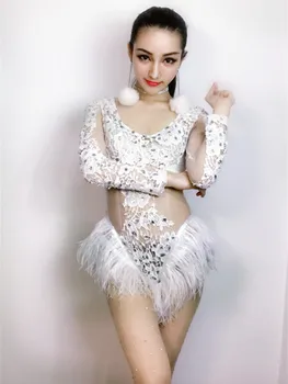 

New Female Singer Clothing DS Lace mesh Costumes Nightclubs Sexy DJ Jazz Dance Clothes Bodysuit performer