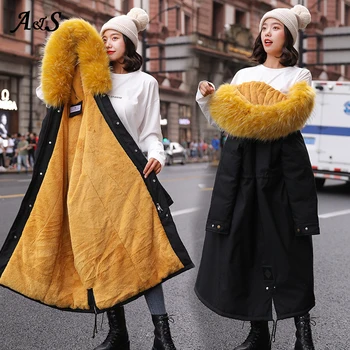 

Long Ladies Puffer Coat with Fur Winter Jacket Women Coat Fur Collar Long Parka MujerWomen Elegant Casaco Feminino Parka Outwear
