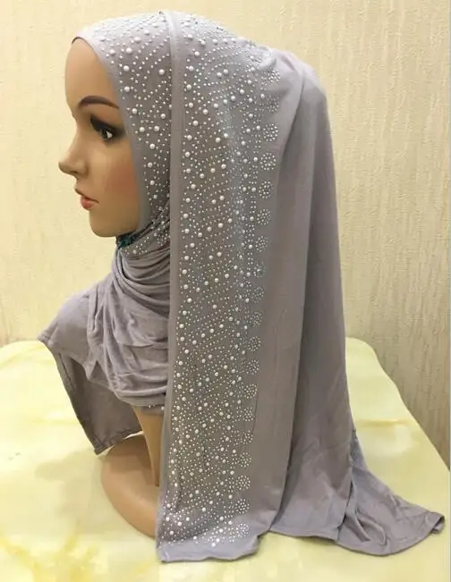 Высококачественный хлопковый хиджаб из Джерси, шаль, малайзийский женский платок, мусульманский шарф с фарфоровыми бриллиантами, модная повязка на голову 160x50 см