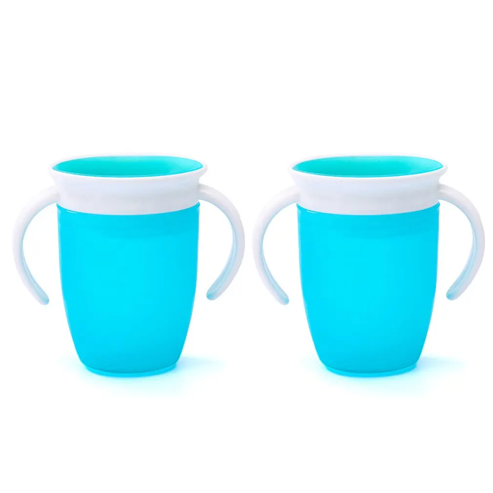 2pcs 360 Degrees Can Be Rotated Magic Cup Baby Learning Drinking Cup With Double Handle Leakproof  Infants Water Cups Bottle