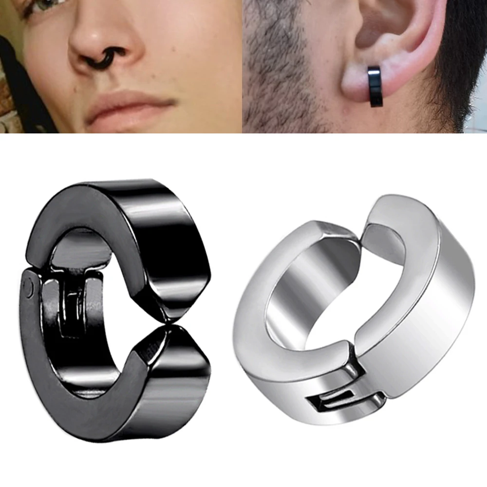 negros de acero inoxidable hombre y mujer, aretes de Clip para la oreja, para la nariz sin Piercing, aros falsos dorados, joyería hélice, 2 uds.|Joyería corporal| - AliExpress