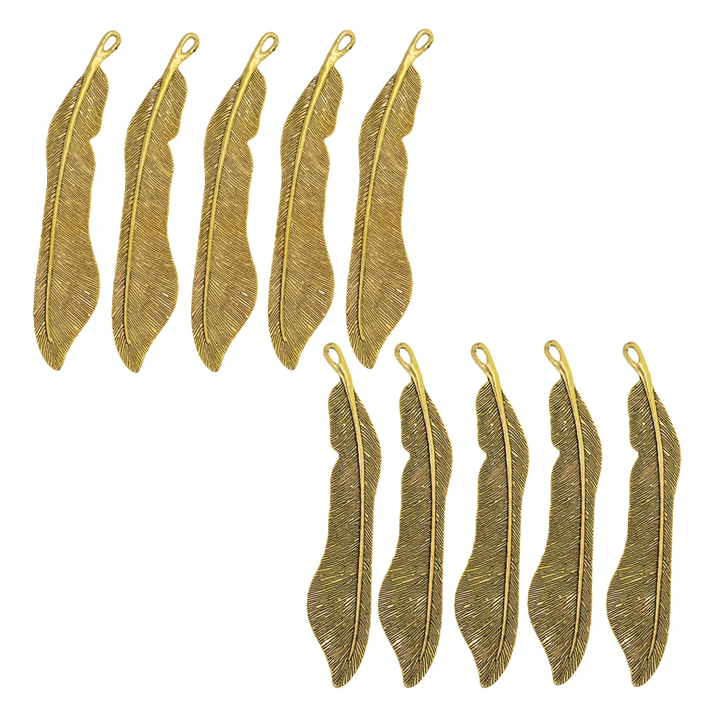 10 Pieces Charms Antique Gold Plated Metal with Loop Feather Bookmarks For Beading Jewelry Making Handmade Crafts Findings