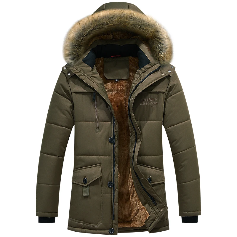 8XL, мужская куртка, утолщенная, зимняя, плюс бархат, Мужское пальто, с капюшоном, одноцветная, мужская, толстая, теплая, мужская, s, ветрозащитная, высокое качество, парка, ZA289 - Цвет: Dark Khaki Parka