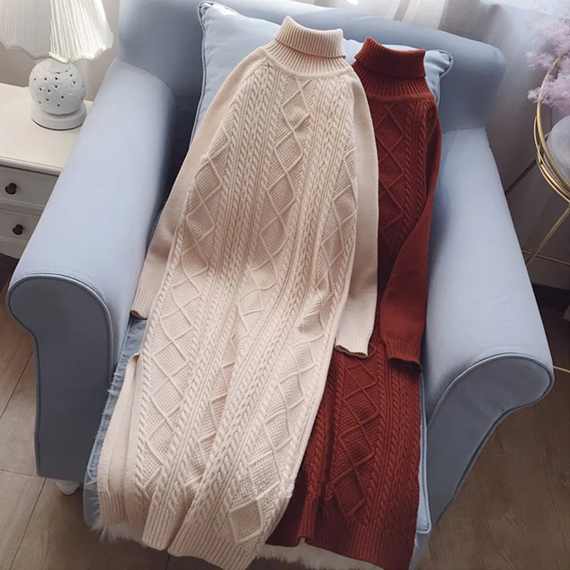 

2019 High Elasticity Spring Autumn Sweater Dress Winter Women Warm Female Turtleneck Knitted Elegant Glitter Straight Dress