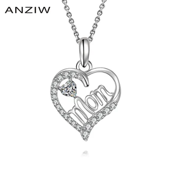 

AINUOSHI 925 Sterling Silver Pendant Necklace for Women Hallow Letter Mom Heart Cute Long Chain Necklace Wedding collar de plata