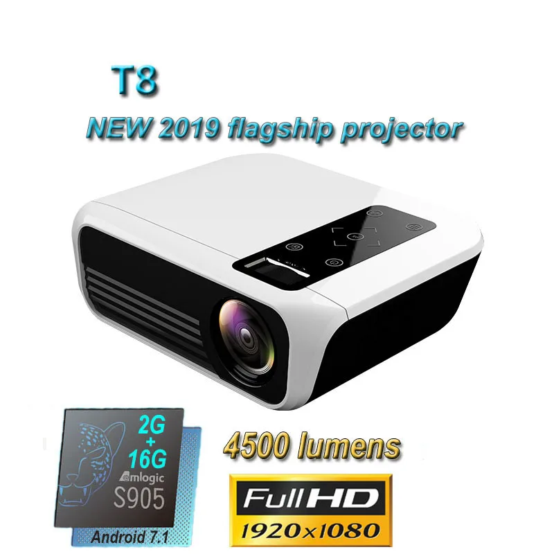 T8 Full HD светодиодный проектор Android портативный видеопроектор 1920x1080 P HDMI мини-проектор 4K 5000 люмен Домашний кинотеатр медиа-воспроизведение