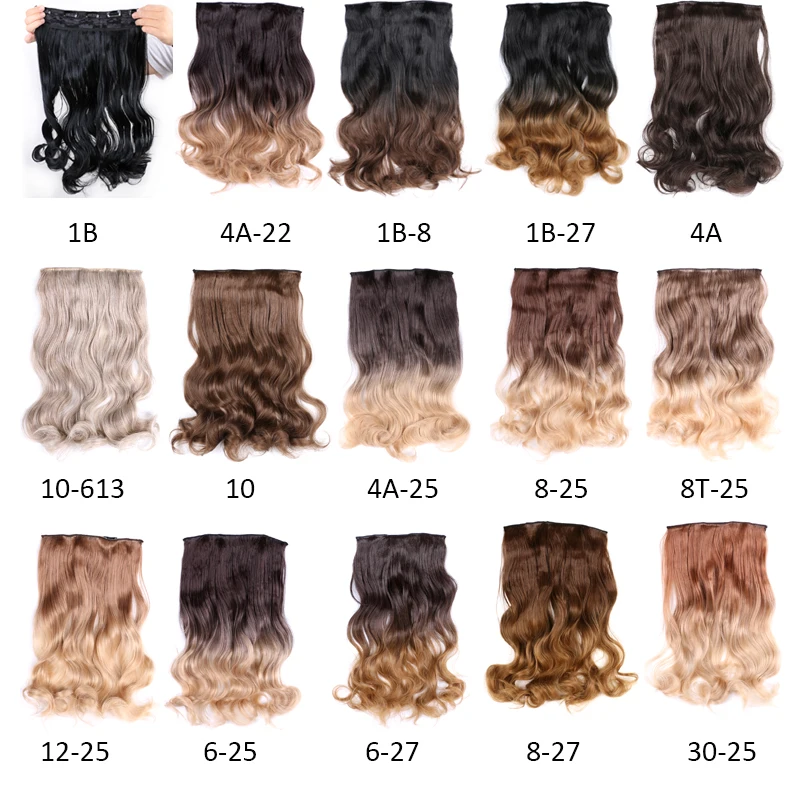

Synthetic Hair 22inches 5clips Hairpiece Body Wave Synthetic High Temperature Fiber Black Brown Ombre Clip In Hair Extensions