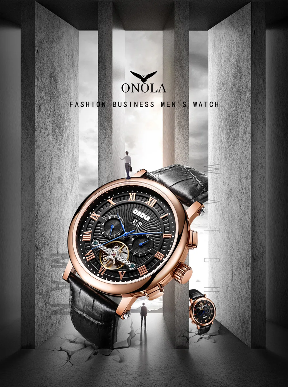 grande dial data tourbillon pulseira de couro