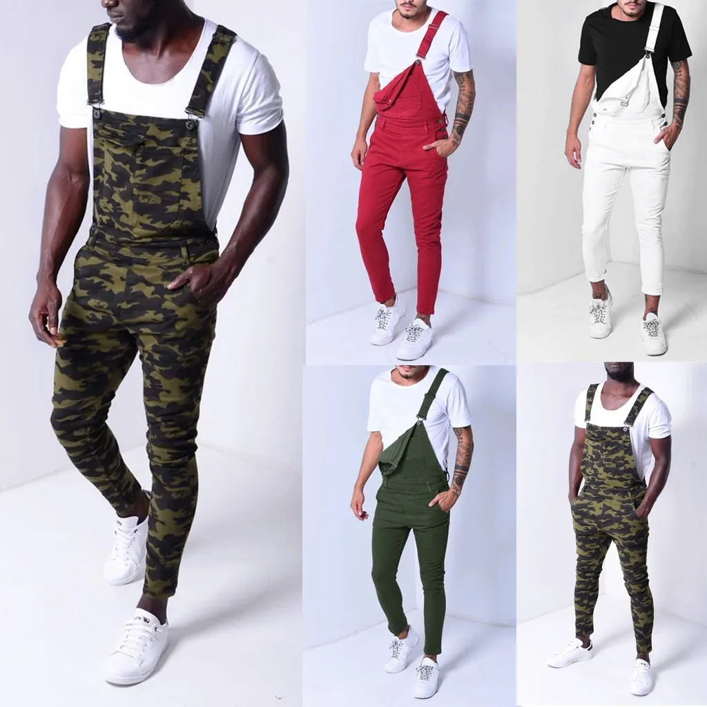 

2019 New Street Fashion Men's Jeans Jumpsuits Street Distressed Pocket Jeans Overall Jumpsuit For Man Suspender Pants H1016