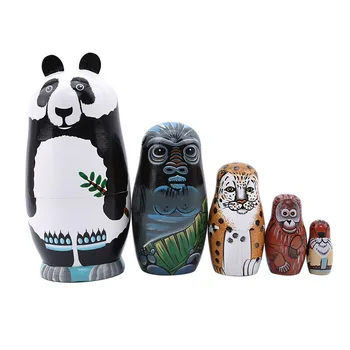 

1 5 Pcs/Set Panda Russian Dolls Hand Painted Home Decor Birthday Gifts Kids Baby Toy Nesting Dolls Hand Drawn Wooden Matryoshka