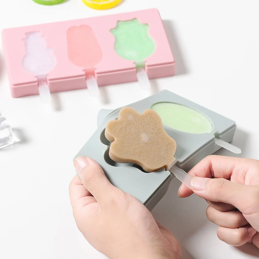 Behogar Симпатичные Многоразовые Мягкие силиконовые DIY ручной работы Мороженое Поп форма для мороженого плесень с палочками крышкой инструменты для кухни дома