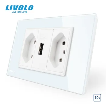 

Livolo Brazilian Standard 3Pins 10A 20A with USB Socket, White/Black Glass panel for typn"n" plug,grounding wires