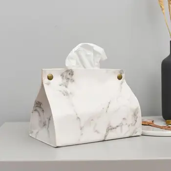 

Tissue Box Cover Container PU Leather Marble Pattern Home Car Towel Napkin Papers Bag Holder Box Case Pouch Table Decoration