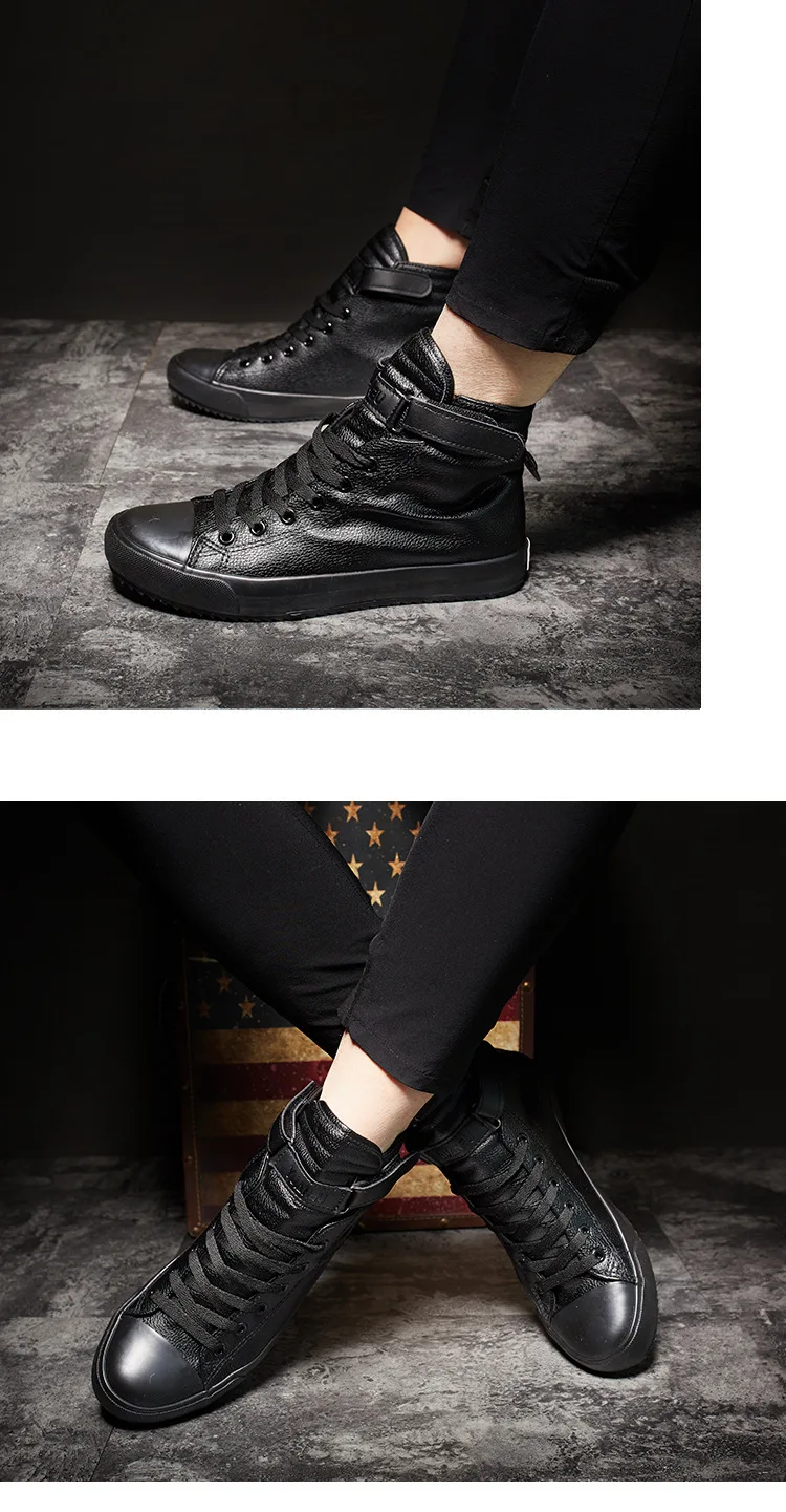 Black White High Top Sneakers Men Ankle Boots Comfort Leather Shoes Men Casual Trainers Elevator Shoes for Men Flats 3cm 8cm