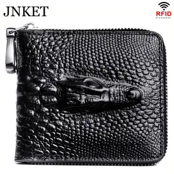 

JNKET New RFID Blocking Wallet Men's PU Leather Short Wallet Crocodile Pattern Zipper Wallet Card Holder Wallet Clutch Bag