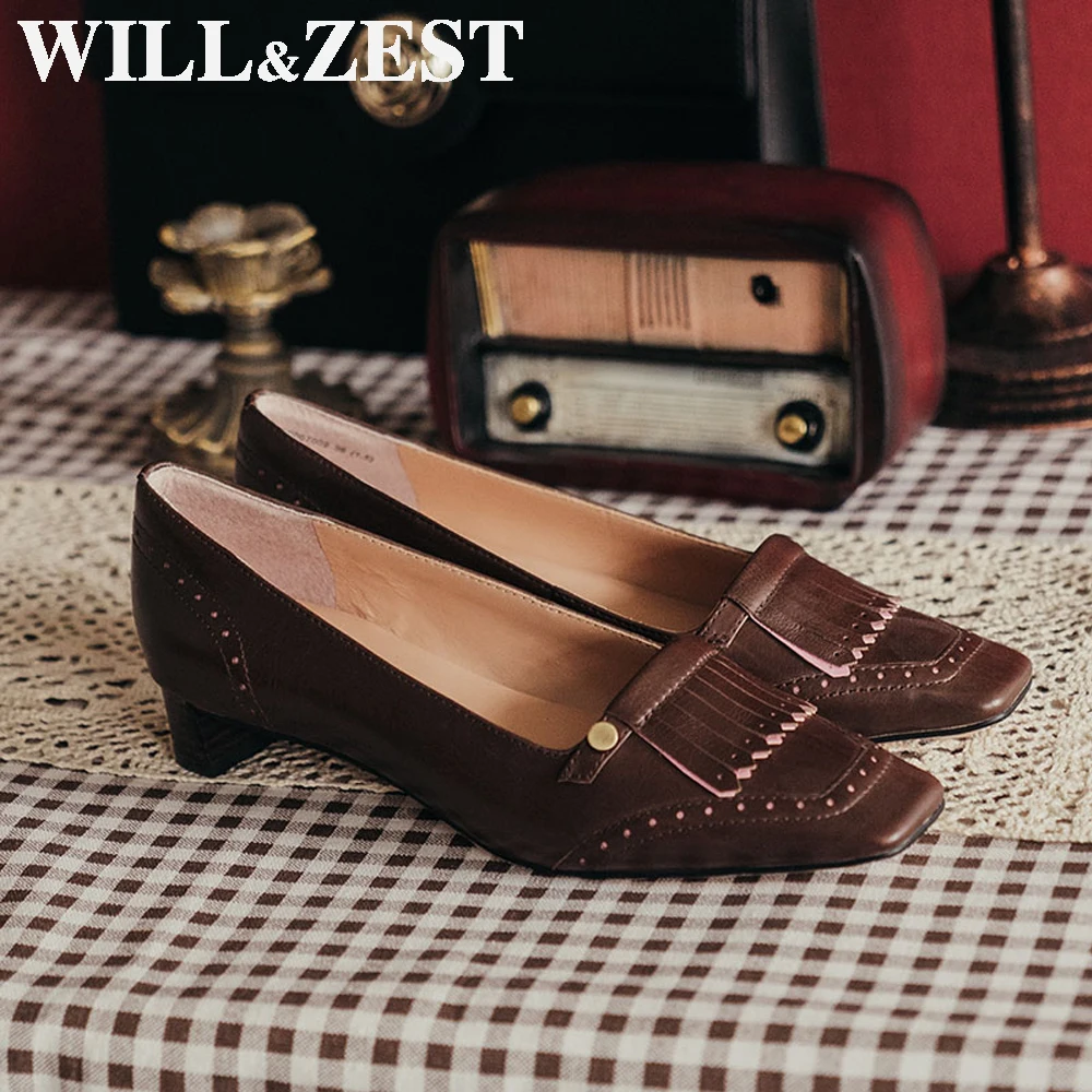 Женские туфли с бахромой Will & Zest красные коричневые на среднем каблуке для осени