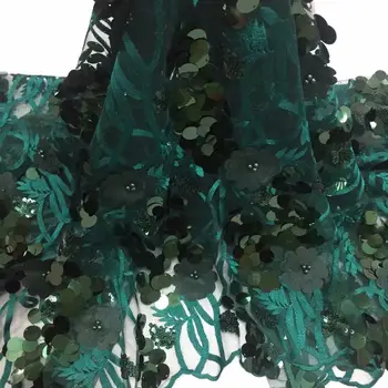 

New French Net Lace Fabric 2020 Latest 3 d flowers african net lace fabric with sequins and beads mesh tulle fabric wedding