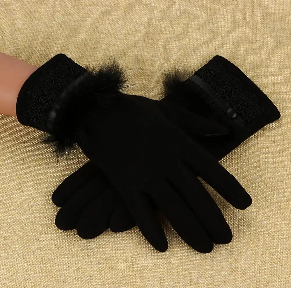 Women Winter Gloves Full Finger Cashmere Warm Cycling Riding Driving