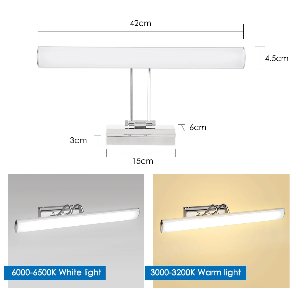 LUCKYLED светодиодный зеркало светильник Настенный светильник Ванная комната 12W 42 см AC220V 110V Водонепроницаемый настенный Нержавеющая сталь Vanity светильник настенные светильники